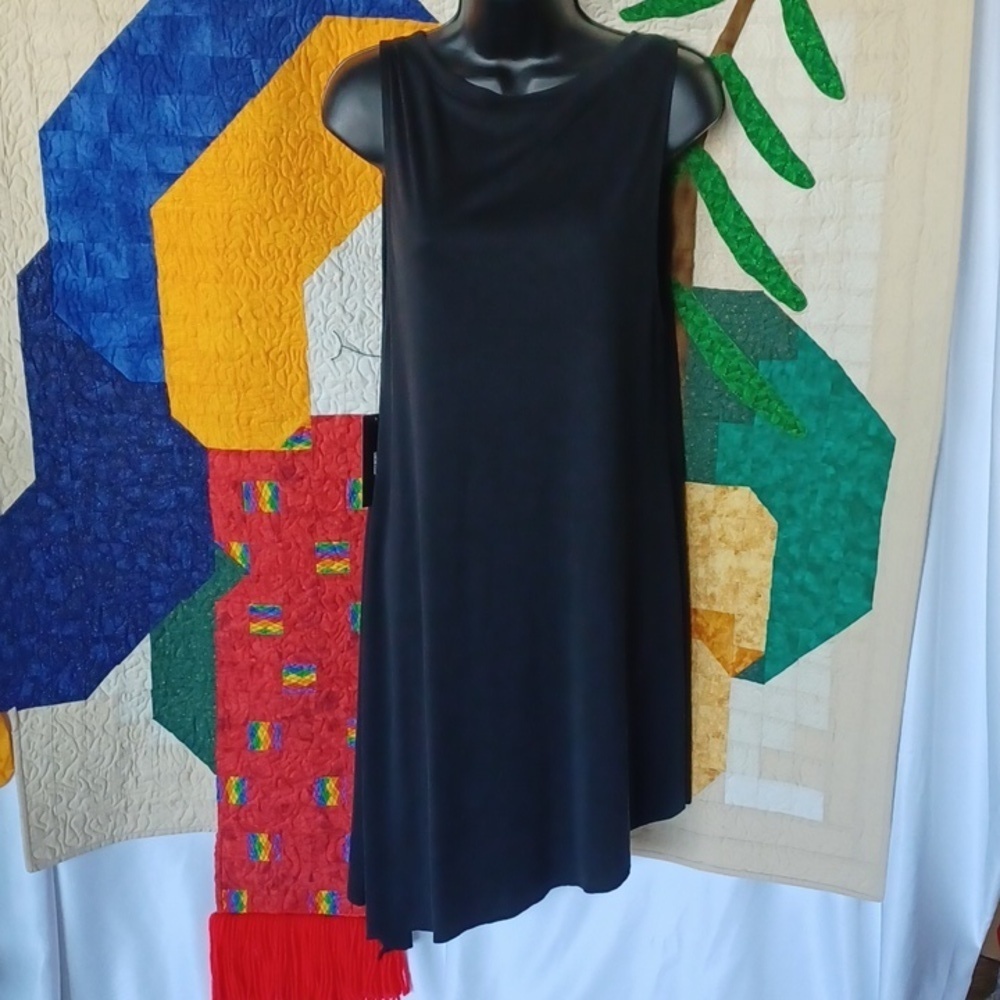Lulus Deep in Thought Black Ribbed Shift Dress w/Asymmetrical Raw Hem -Sz xl